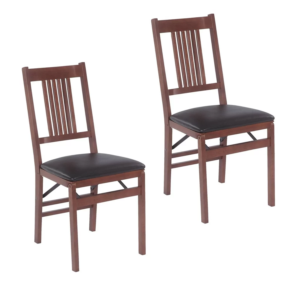 Stakmore True Mission Folding Chair, Fruitwood with Black Vinyl Seat (2-Pack)