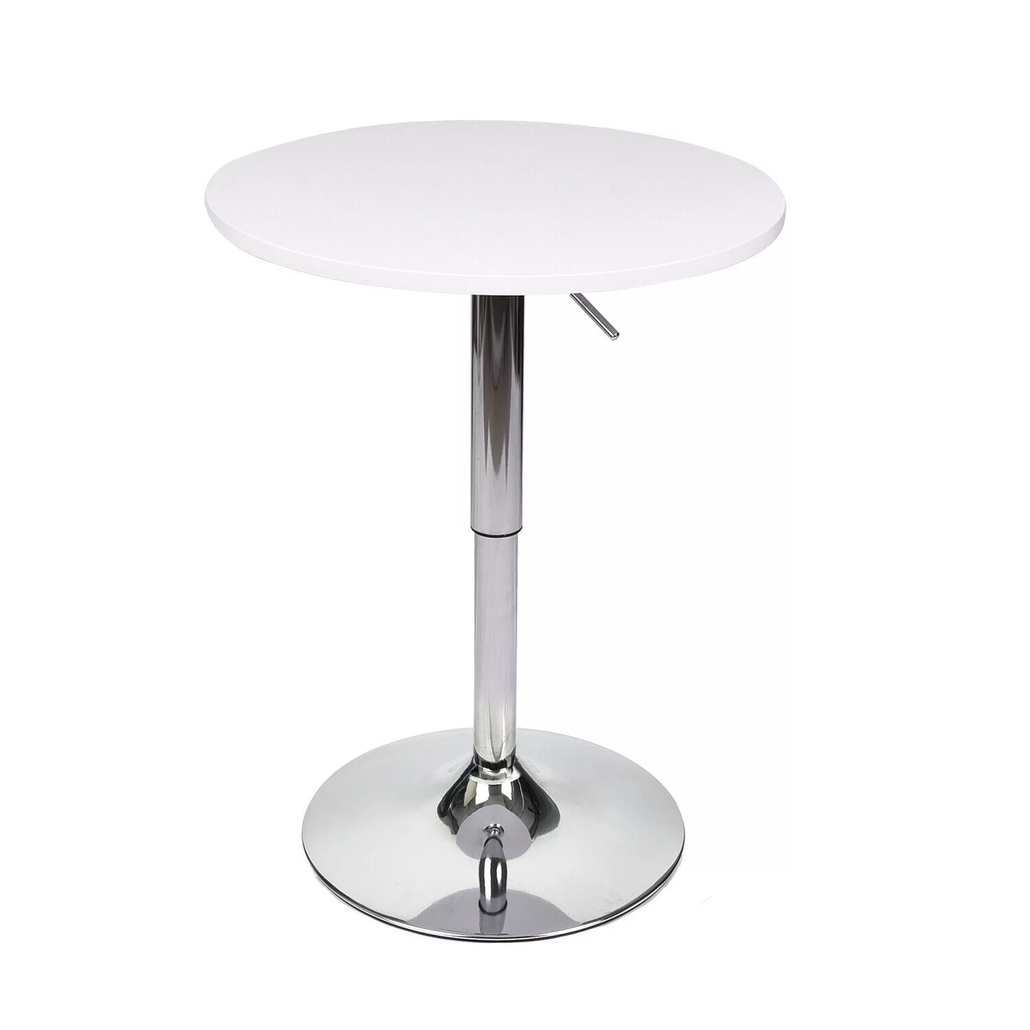 Elecwish 35 Inches Height Modern Round Bar Table Adjustable Height Chrome Metal and Wood Cocktail Dinner Pub Table MDF Top 360° Swivel Furniture, White