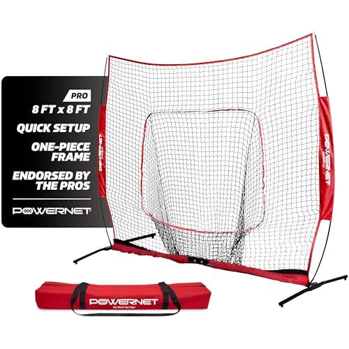 PowerNet Pro One Piece Softball Baseball Net, Portable Baseball Training Equipment, Hitting, Throwing & Pitching Net with Carrying Bag