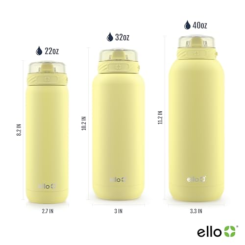 Ello Cooper 32oz Stainless Steel Water Bottle with Straw and Carry Handle, Double Walled and Vacuum Insulated Metal, Leak Proof Locking Lid with Soft Silicone Spout, Reusable, BPA Free, Yucca