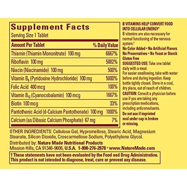 Nature Made Balanced Vitamin B-100 Complex Tablets 60 ea (Pack of 2)