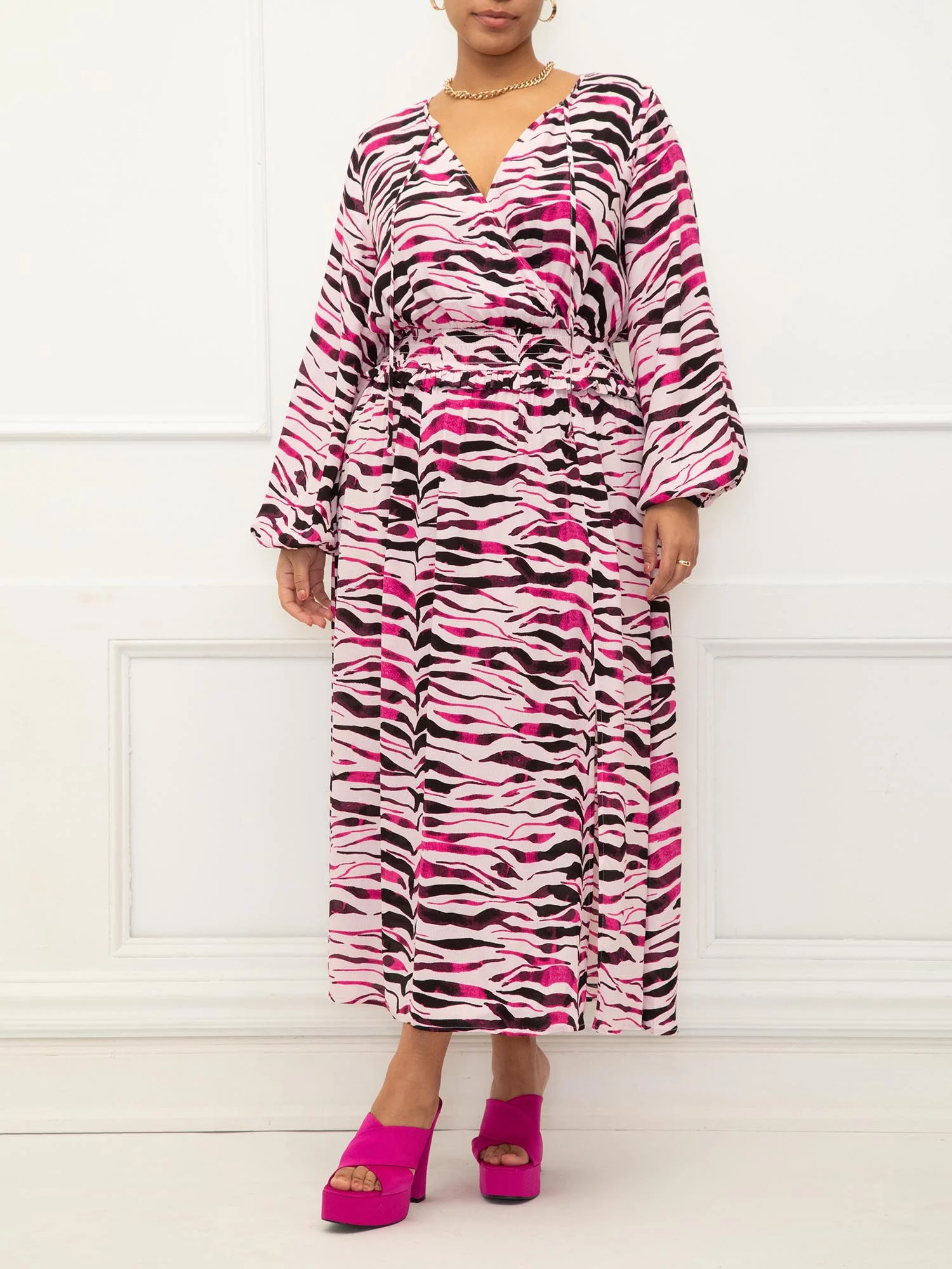 Eloquii Elements Women's Poet Sleeve Smocked Waist Maxi Dress