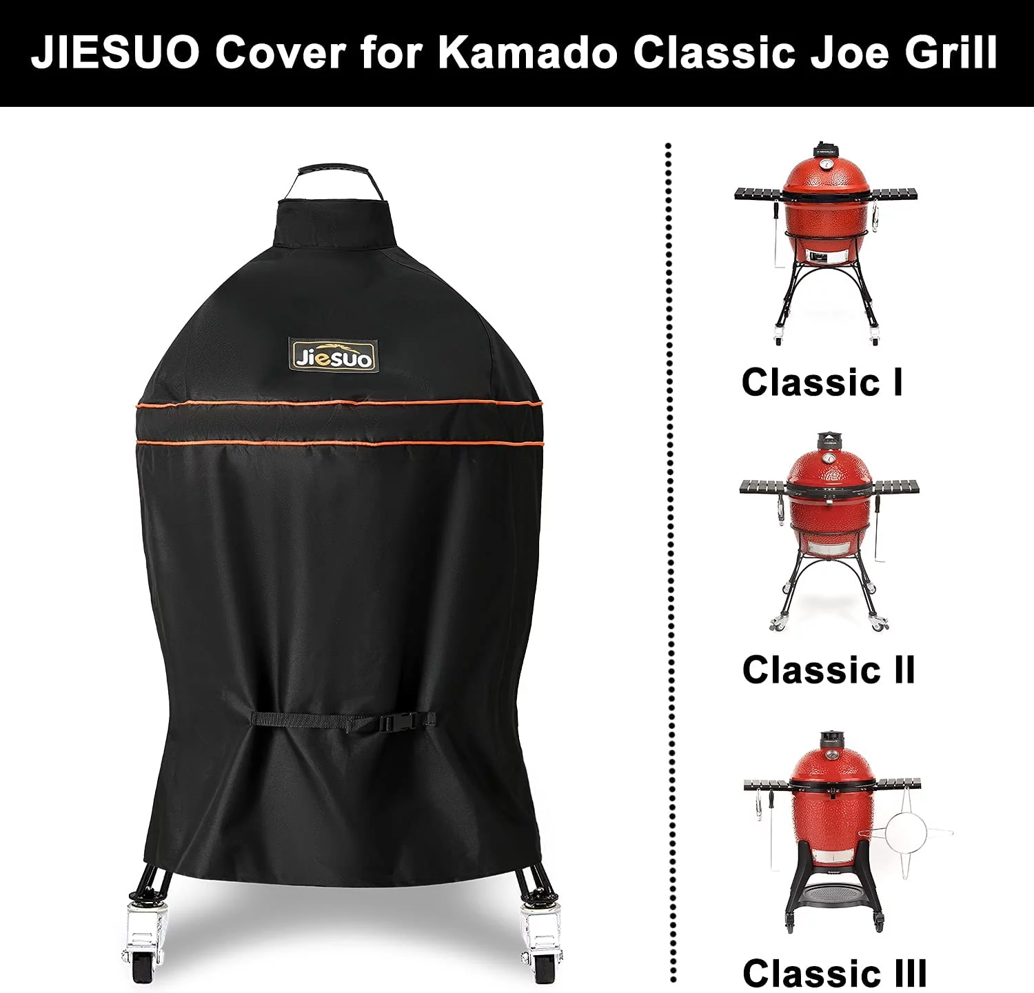 JIESUO Kamado Grill Cover for Kamado Joe Classic Charcoal Grills, Grill Accessories for Kamado Joe, Heavy Duty Waterproof Grill Cover