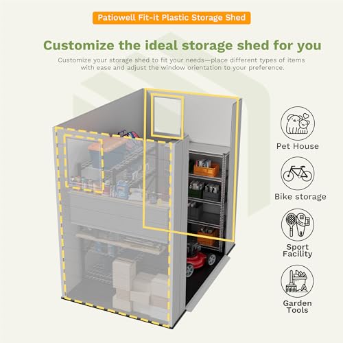 Patiowell 6 x 4 FT Plastic Outdoor Storage Shed with Floor, Resin Outside Tool Shed with Window and Lockable Door for Garden, Backyard, Tool Storage Use, Easy to Install, Light Grey
