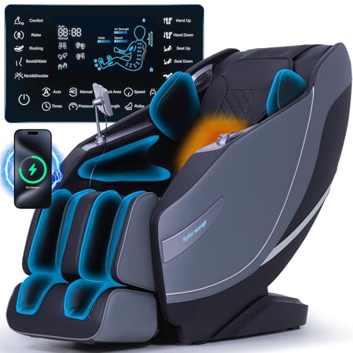 Stylish Massage Chair Full Body Zero Gravity Massage Chair Rocking Sleep Mode 3D SL Yoga Stretch Massage with Heat 12+ Modes Upgraded Calf +11cm Wireless Phone Charge Screen Touch Large Size White