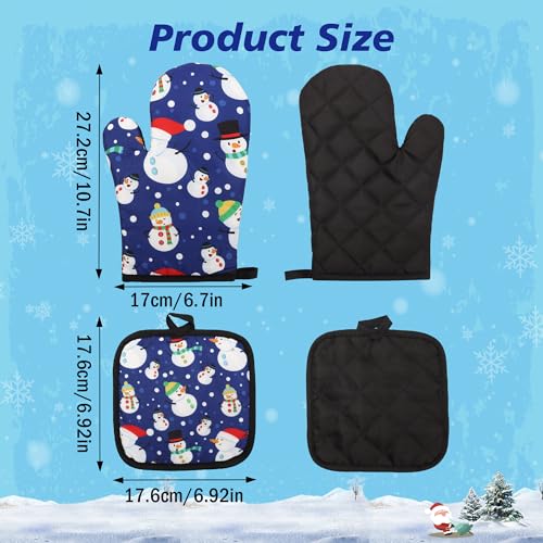 4PCS Christmas Oven Mitts and Potholders Set, Snowman Oven Mitts Pot Holders Heat Resistant Non-Slip Cooking Gloves for Christmas Holiday BBQ Cooking Baking Grilling Party Supplies
