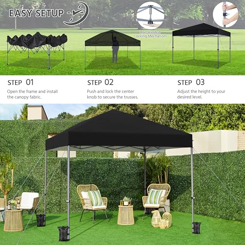 Yaheetech 10x10 1-Person Setup Pop Up Canopy Tent, Instant Portable Commercial Canopy Tent, Outdoor Gazebo with 1-Button Push, Wheeled Bag & 4 Sandbags for Home, Party & Outdoor, Silver-Coated White