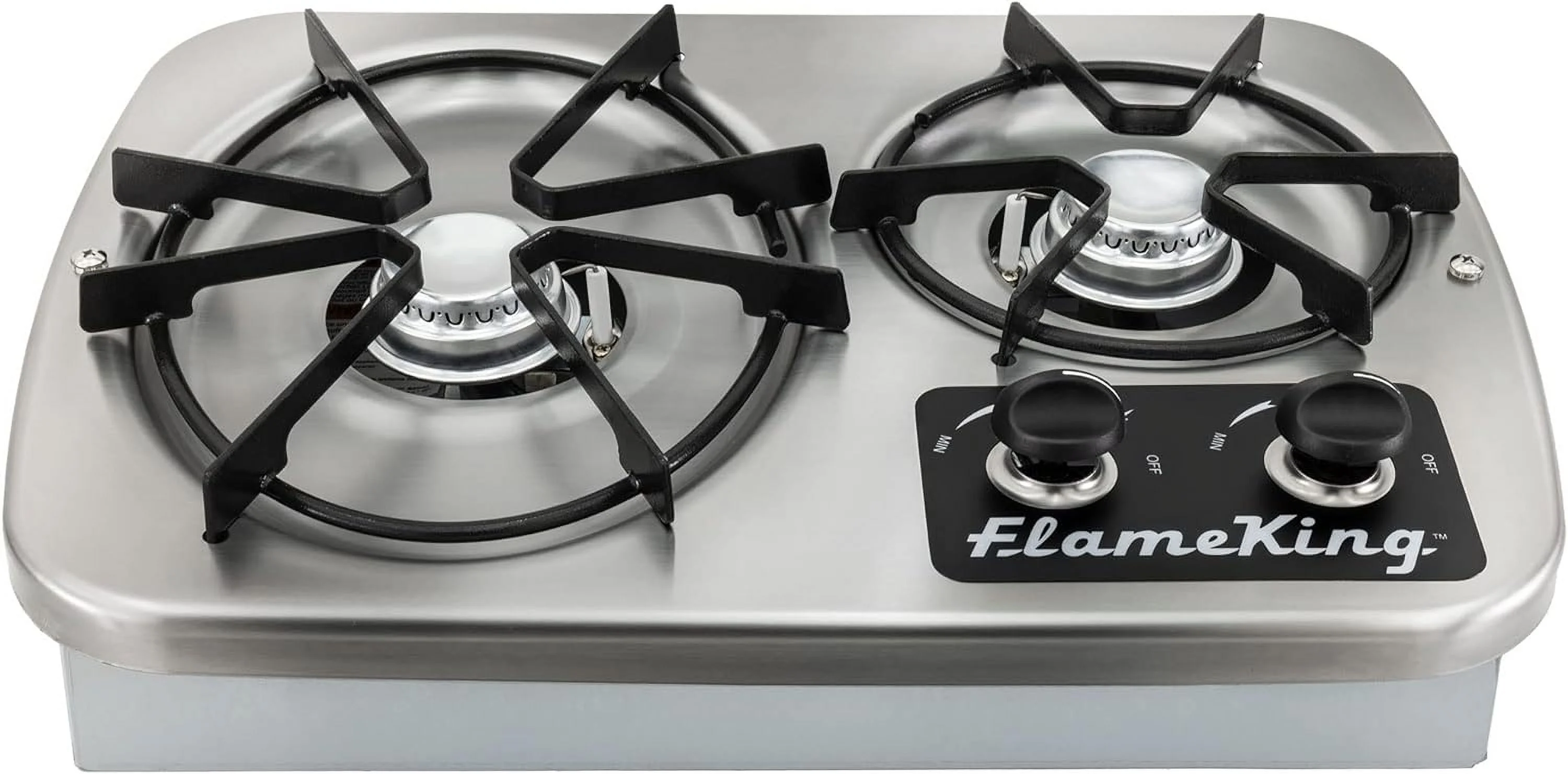 RecPro RV 2 Burner Gas Built-In Cooktop Stove with Cover Hood and Wind Guard | 7200 and 5200 BTU Burners