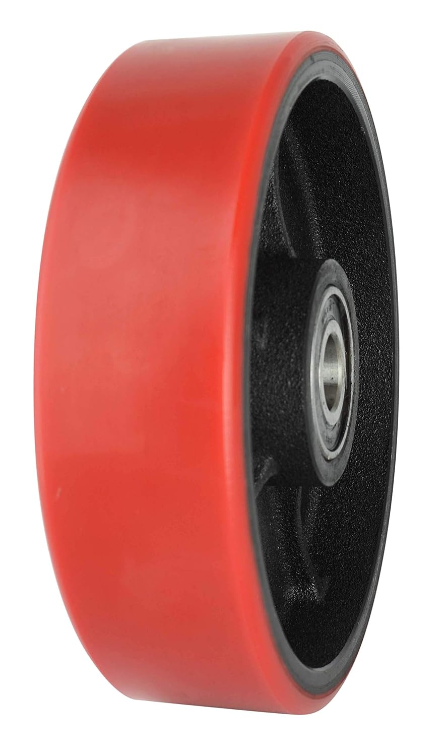 Pallet Jack/Truck Steering Wheels Set with Axle, Fasteners and Protective Caps (4 pcs) 7 x 2 with Bearings ID 20mm Poly Tread Red