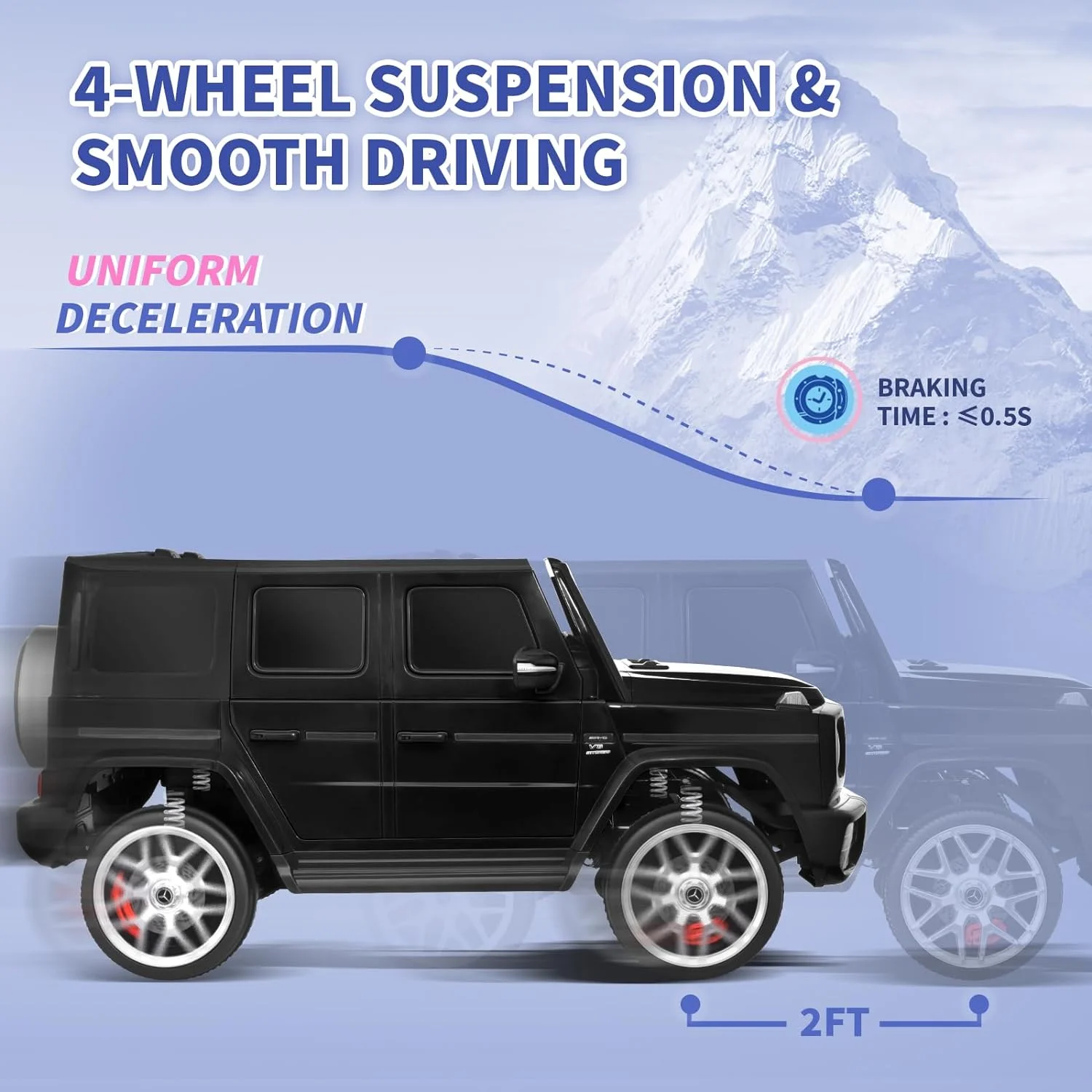 Joywhale 24V 2-Seater Kids Ride on Car Licensed Mercedes-Benz G63 4WD Electric Vehicle, with 7AH Big Battery, Remote Control, Soft Braking, 4-Wheel Suspension, LED Headlight & Music Player, Black