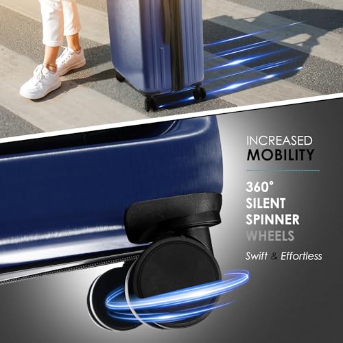 22 Inch Carry On Luggage 22x14x9 Airline Approved, Carry On Suitcase with Wheels, Hard-shell Carry-on Luggage, Durable Luggage Carry-On, Black Small Suitcase with Cosmetic Case