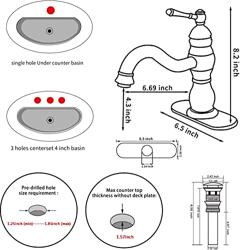 GGStudy 360° Swivel Antique Brass Bathroom Vessel Sink Faucet Single Handle One Hole Matching with Pop Up Drain