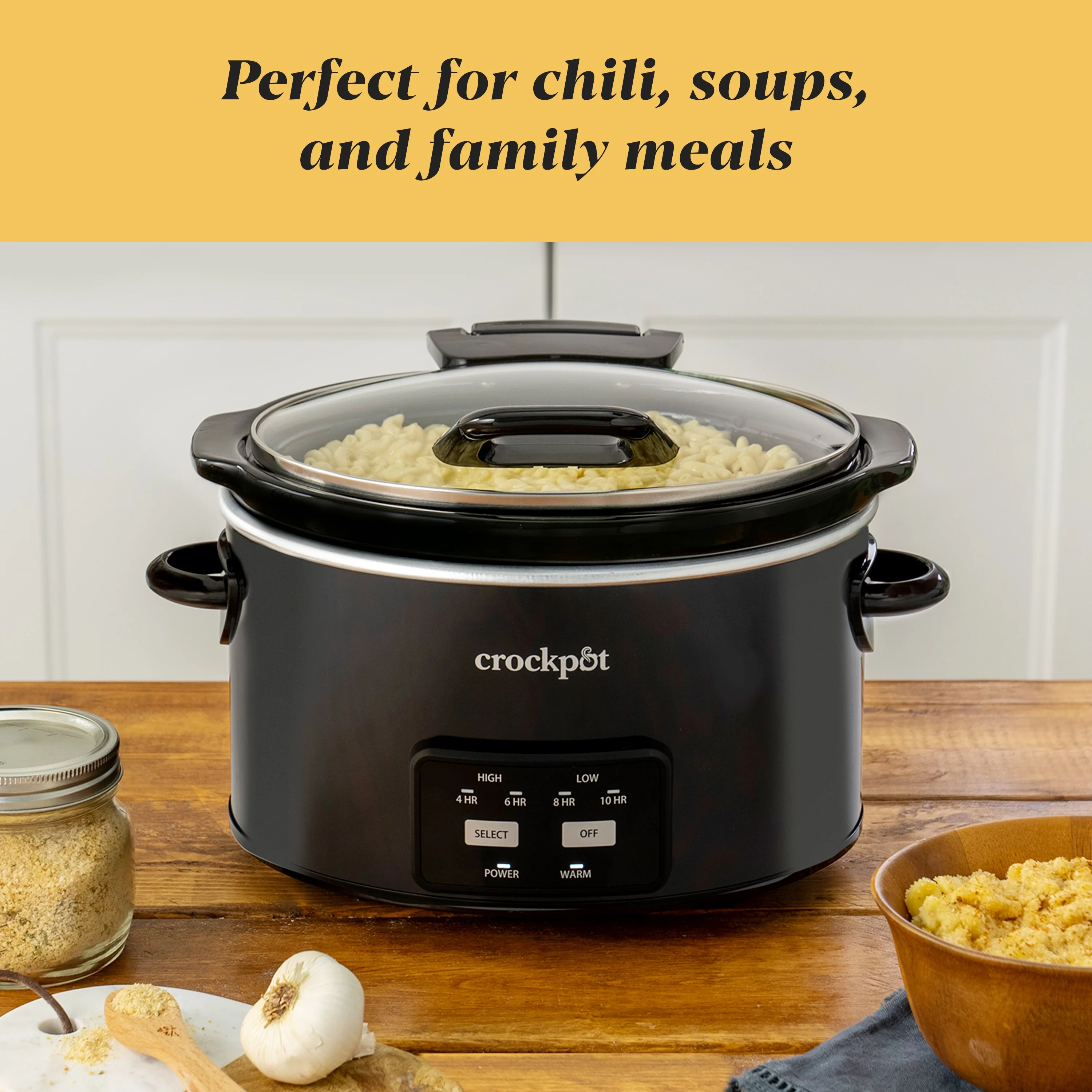 Crock-Pot 4.5-Quart Lift & Serve Hinged Lid Slow Cooker, One-Touch Control, Black