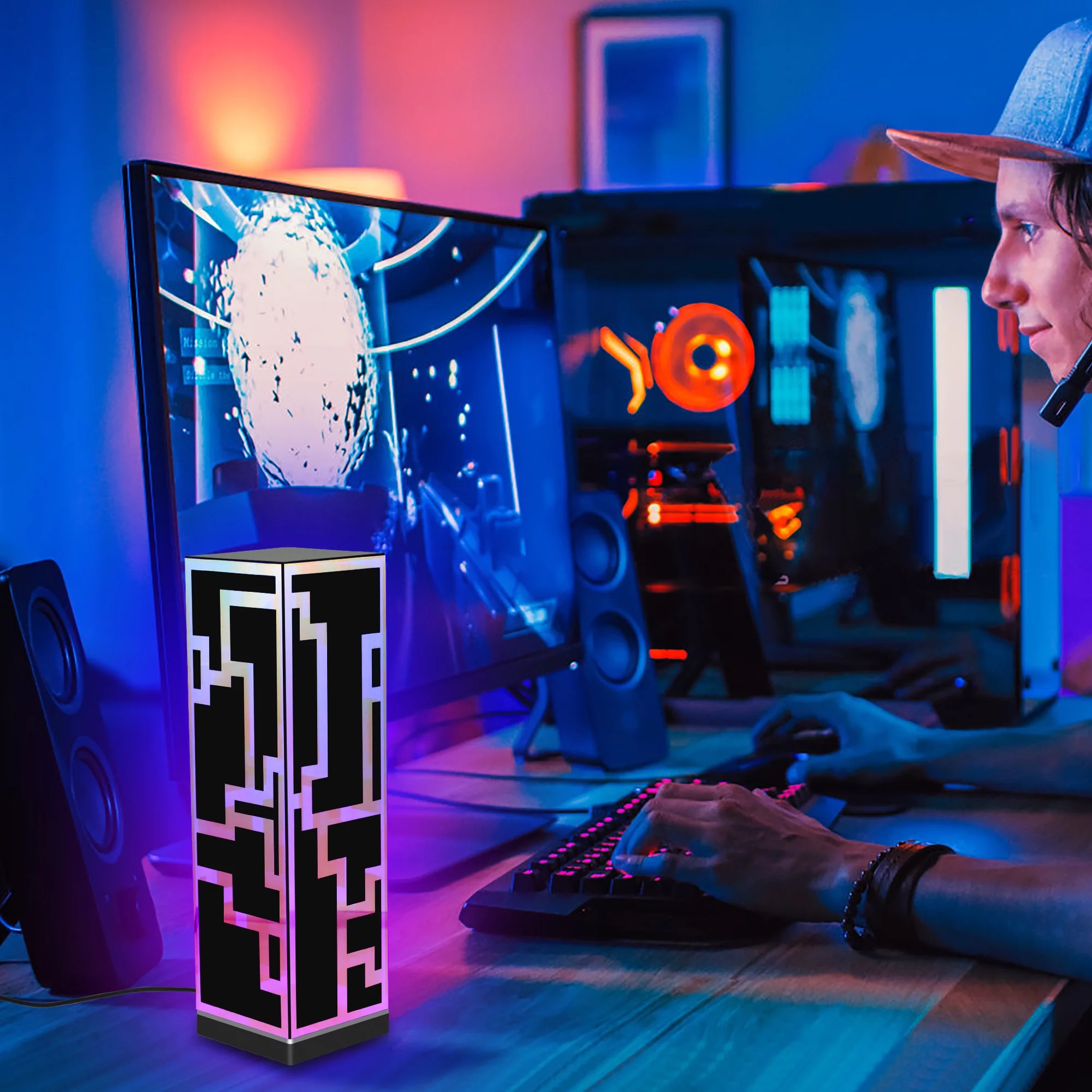 RGB Cube Standing Desk Lamp Table Lamp Cyberpunk Night Lamp Sci-Fi LED Futuristic Lamp Remote & APP Control