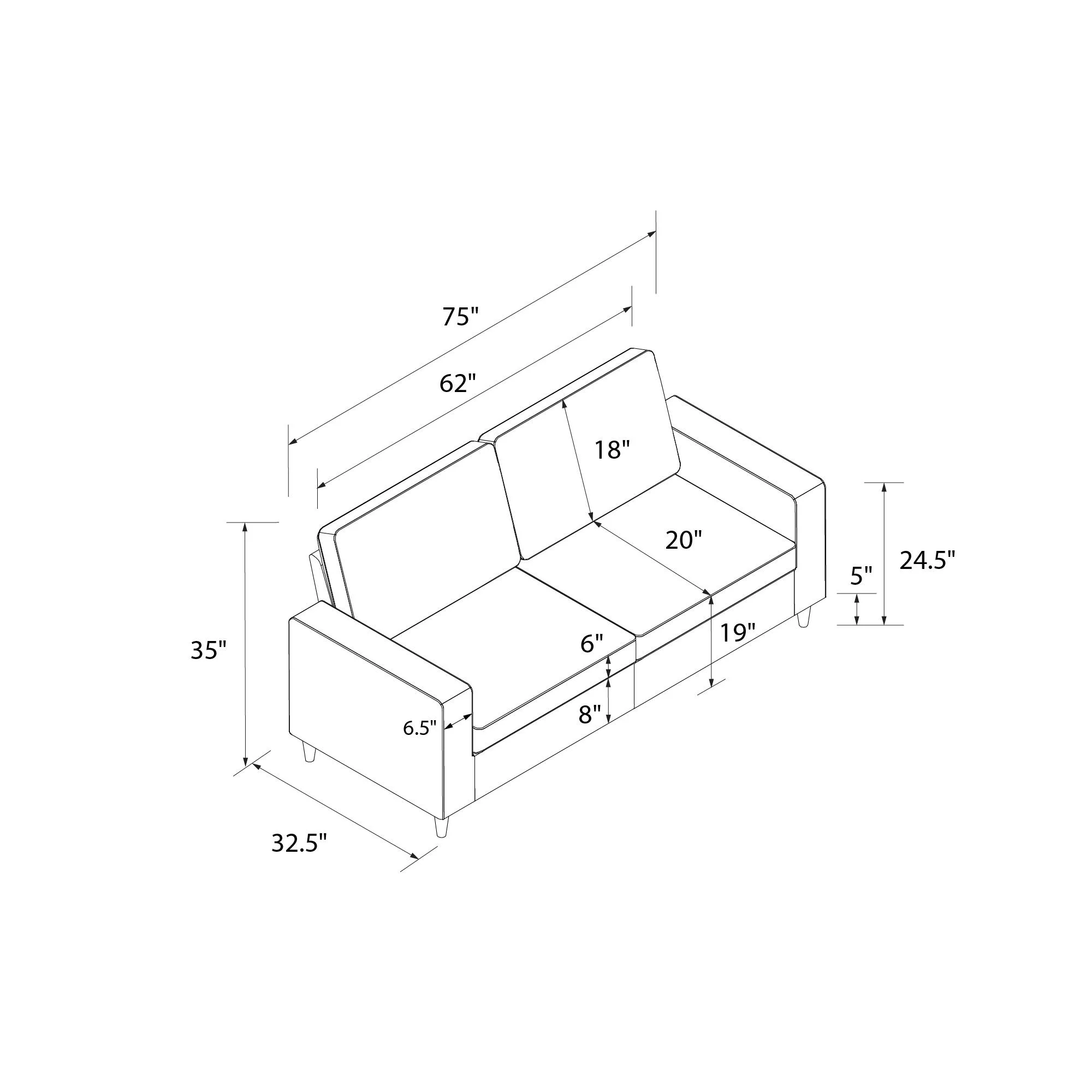 DHP Cooper 3 Seater Sofa, Green Velvet