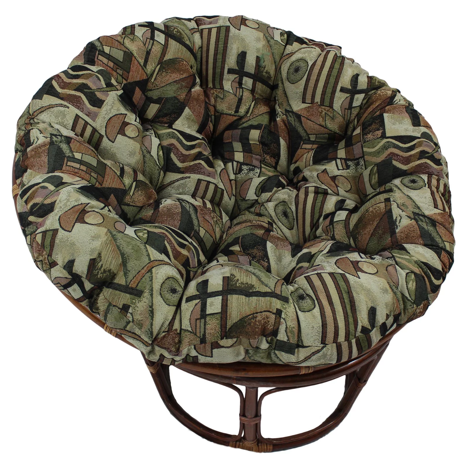 International Caravan Bali 42-inch Rattan Papasan Chair with Tapestry Cushion Spin City Abstract