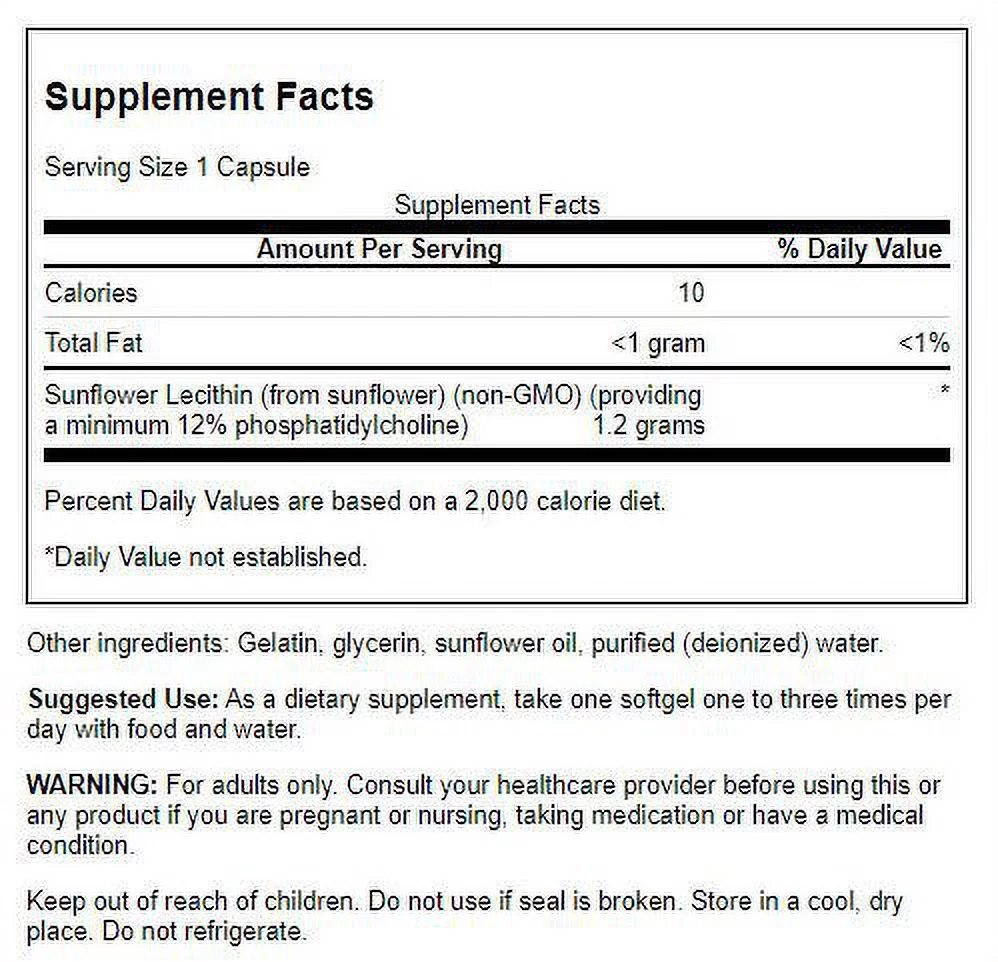 Swanson Sunflower Lecithin from Non-Gmo Sunflower Seeds 1,200 mg 90 Sgels 4 Pack