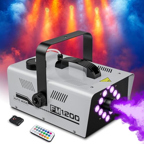Fog Machine Outdoor Indoor 1200W, 6000CFM Smoke Machine with LED Lights, 13 Colors & 4 Effects, Dual Wireless Remotes & Auto Fogger for Halloween, Parties, DJ, Stage, Wedding Events