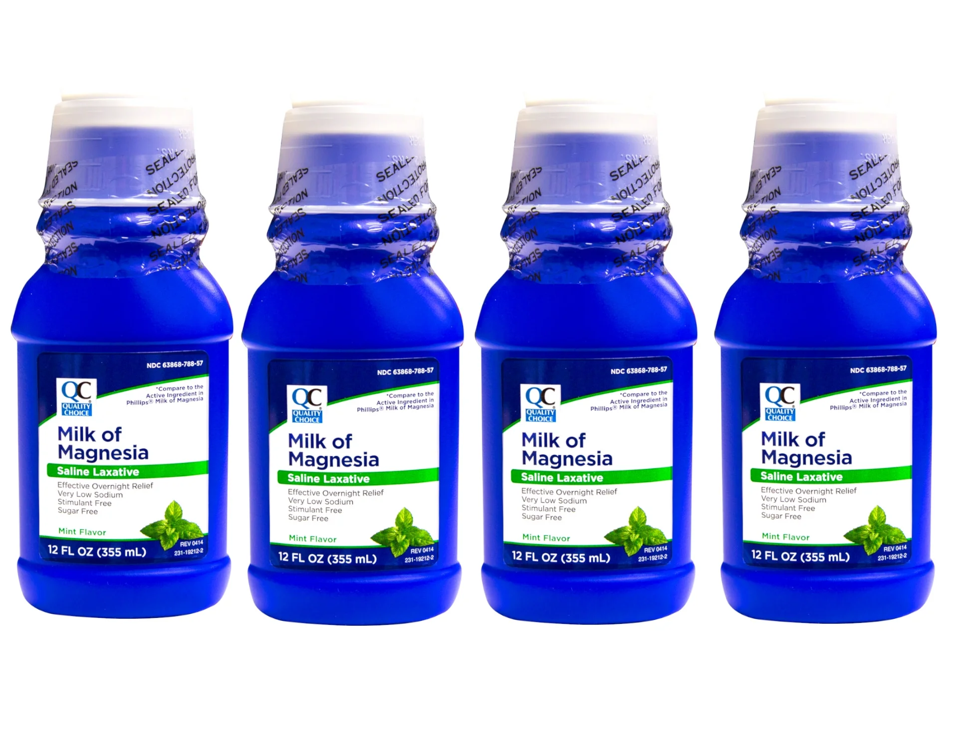 4 Pack - Quality Choice Mint Flavor Milk of Magnesia Liquid Laxative 12oz Each