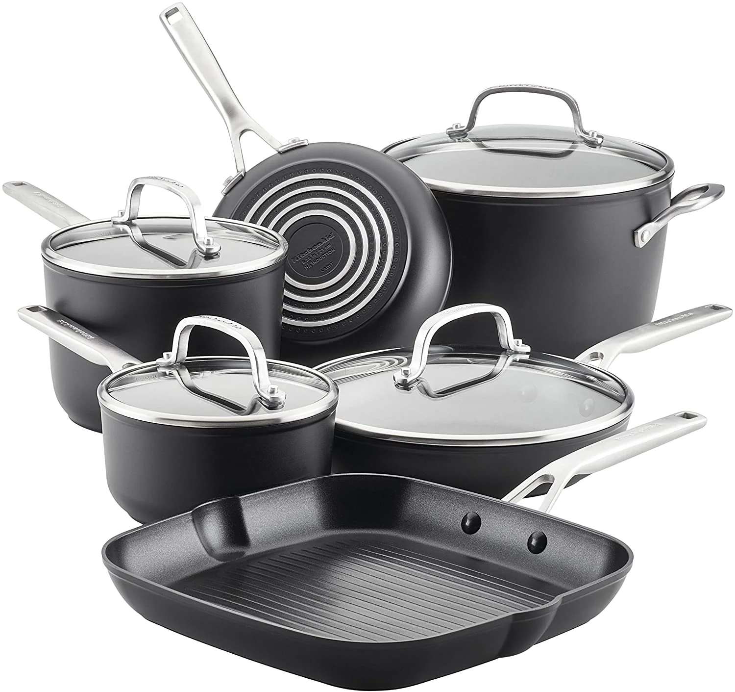 Excellent KitchenAid Hard Anodized Induction Nonstick Frying Pans / Skillet Set  4 Piece - Matte Black