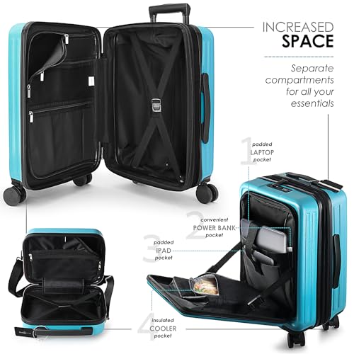 22 Inch Carry On Luggage 22x14x9 Airline Approved, Carry On Suitcase with Wheels, Hard-shell Carry-on Luggage, Durable Luggage Carry-On, Black Small Suitcase with Cosmetic Case