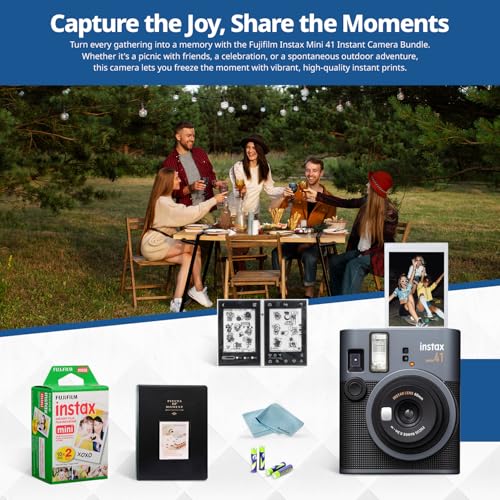 FUJIFILM Mini 41 Instant Film Camera Bundle – Instant Photo Camera with Fujifilm Mini Film (20 Sheets), Photo Album, Batteries, Cleaning Cloth & Accessories – Great Gift for Kids, Teens & Beginners