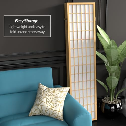 Red Lantern 6 ft. Tall Window Pane Shoji Screen-Natural-4 Panels Room Divider