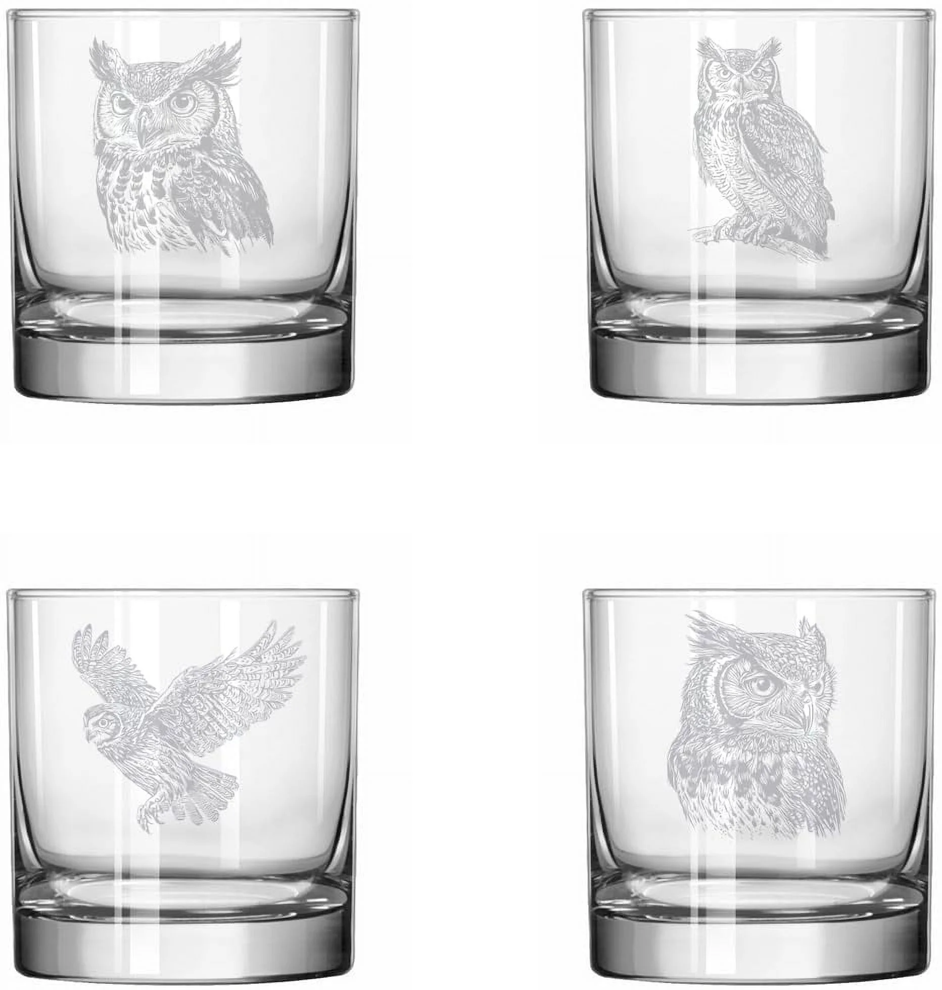 Set of 4 Glass 11 oz Rocks Whiskey Old Fashioned Gift Owl Collection