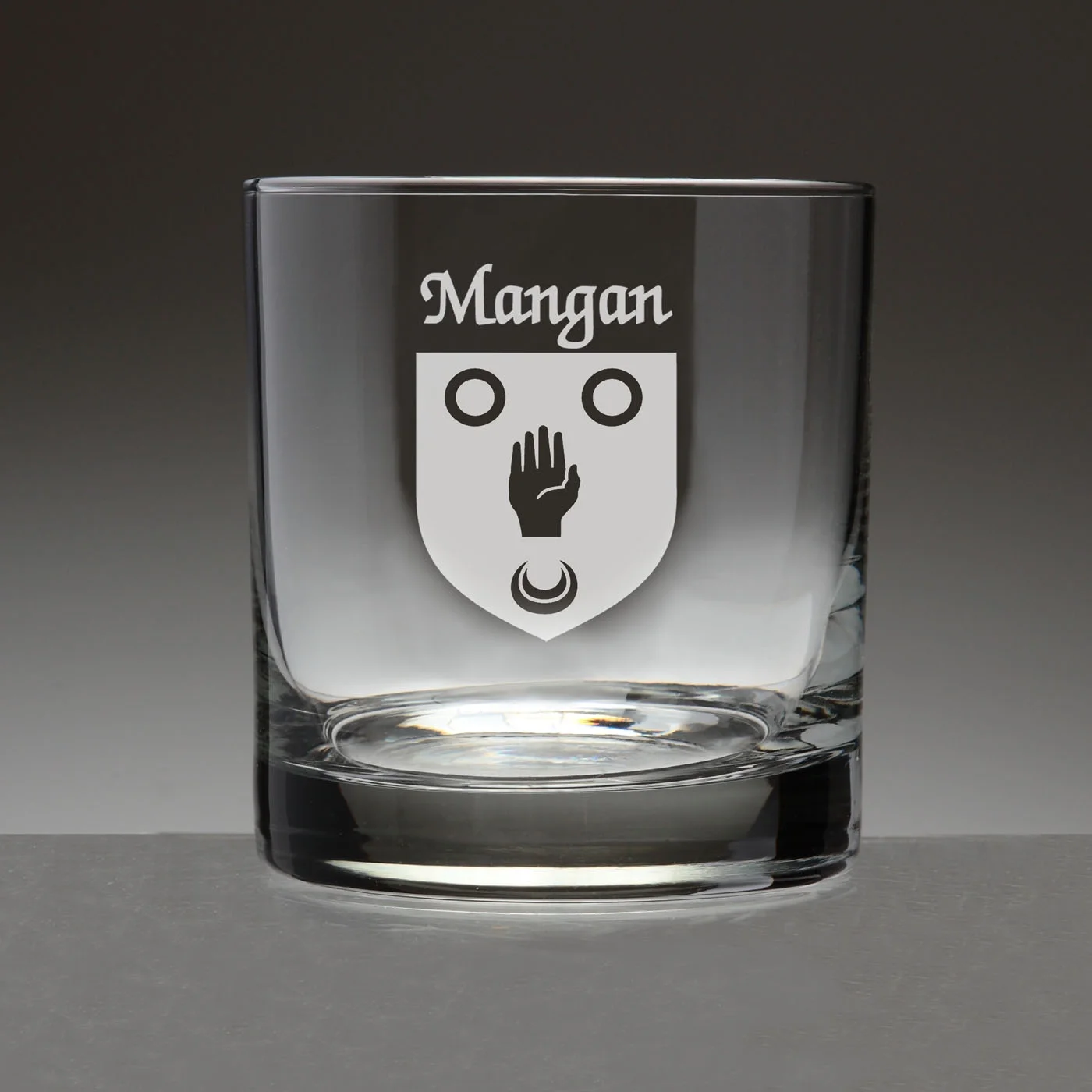 Mangan Irish Coat of Arms Tumbler Glasses - Set of 4 (Sand Etched)