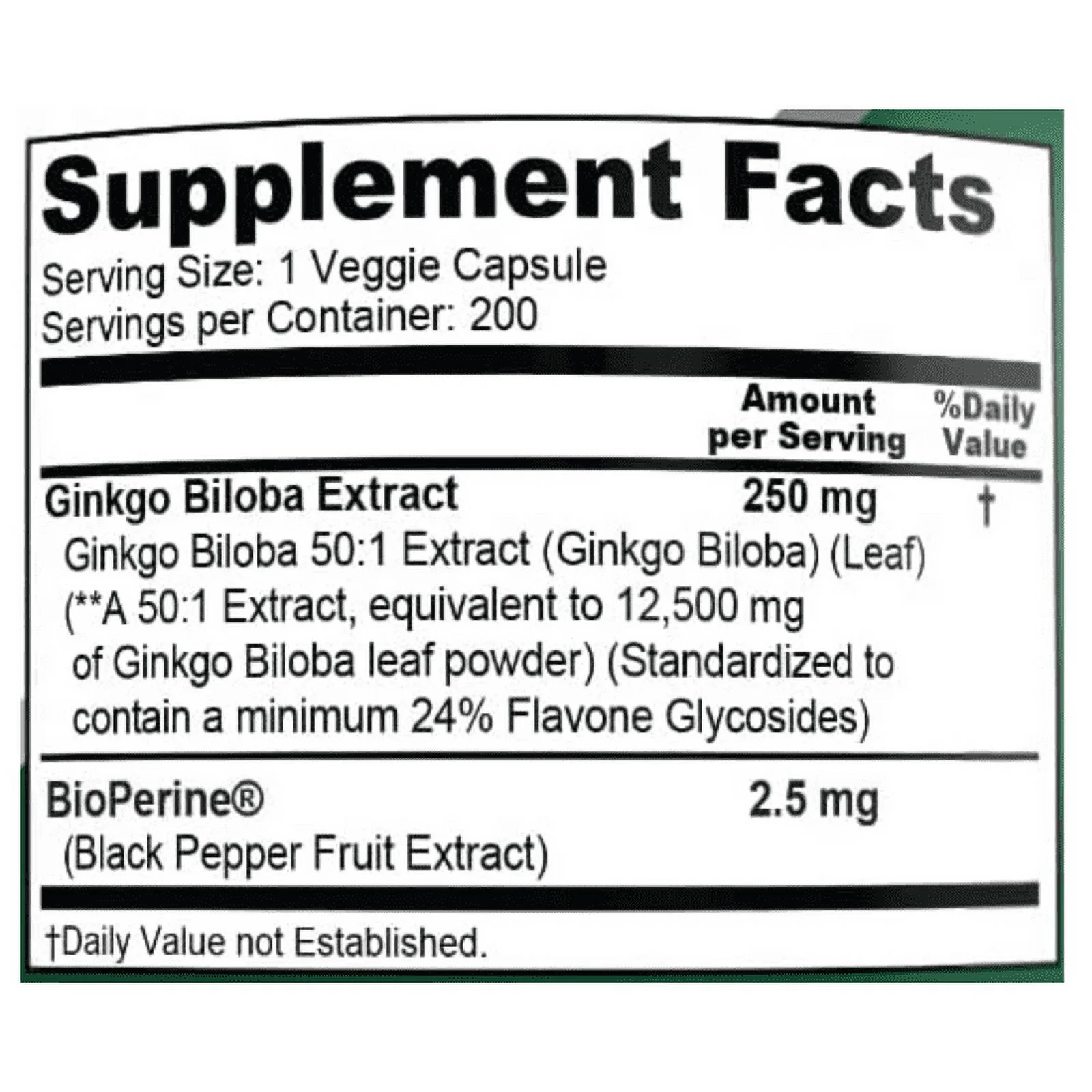 NusaPure Ginkgo Biloba Extract: 12,500mg/Veggie Caps x 200 (Vegetarian, Non-GMO, Gluten-Free & 50:1 Extract) with Bioperine, Dietary Supplement for Unisex Adult Health & Wellness
