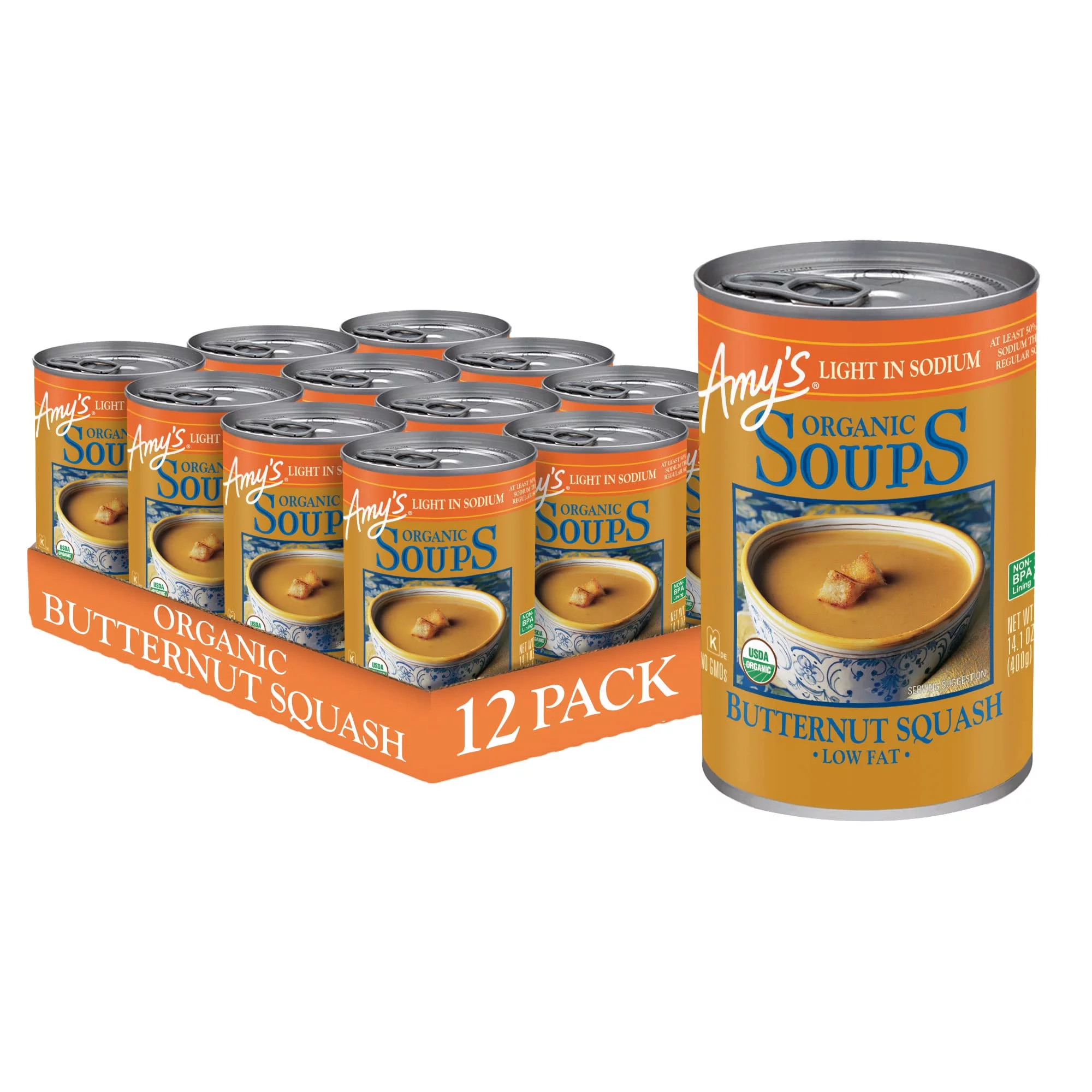 Amy's Soup, Vegan, Organic Butternut Squash, Made with Olive Oil and Garlic, Light in Sodium, Low Fat, 14.1 oz (Pack of 12)