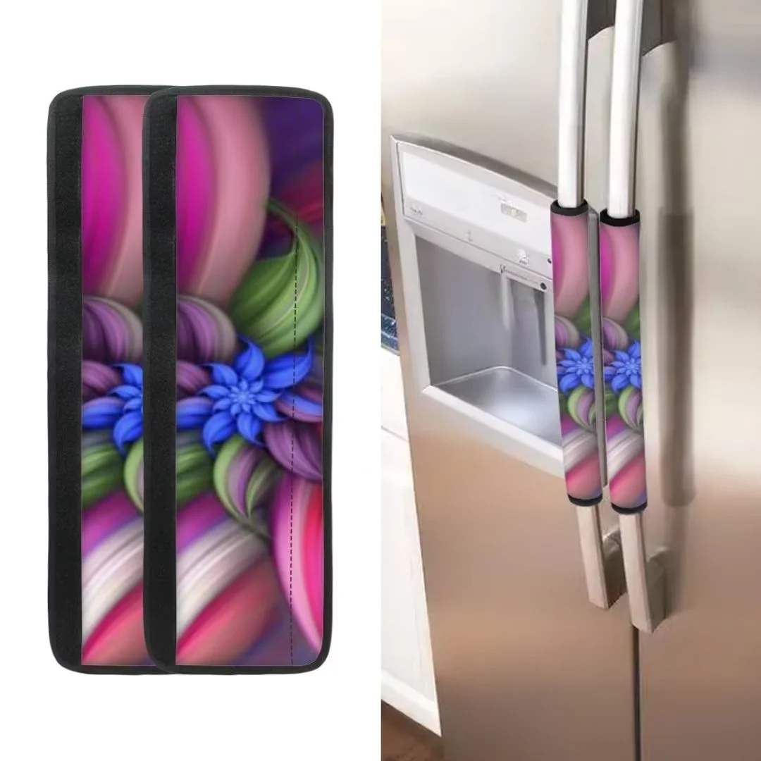 Renewold 4 Piece Refrigerator Door Handle Cover Scratchproof Oven Microwave Handle Protective Cover Colorful Vintage Flower Decorative Kitchen Appliance Handle Cover