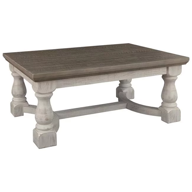 19 x 46.13 x 32.13 in. Rectangular Wooden Cocktail Table with Trestle Base in Brown & Antique White