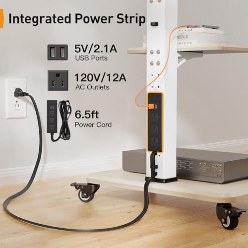 Perlegear Mobile TV Stand with Power Outlet, Tilt & Swivel Rolling TV Cart for 32-75 inches TVs up to 110 lbs, Height Adjustable Rolling TV Stand White with Wheels, Max VESA 600x400mm, PGTVMC17W