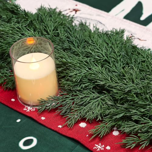 Christmas Garland Soft Bendable Realistic Artificial Cedar Pine Green Xmas Mantle Garland for Staircase with Gift Box Garlands for Decoration Christmas Fireplace Porch Table Home Yard Decor