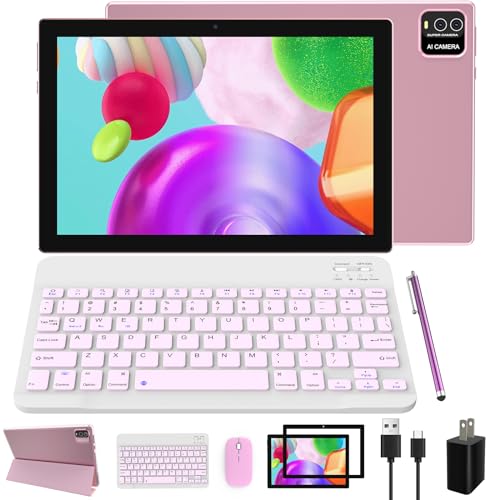 Android Tablet 2 in 1 Tablets 10 Inch, Tablet with Keyboard Mouse Case Protective Film Stylus Android Tableta Computer Set 10.1