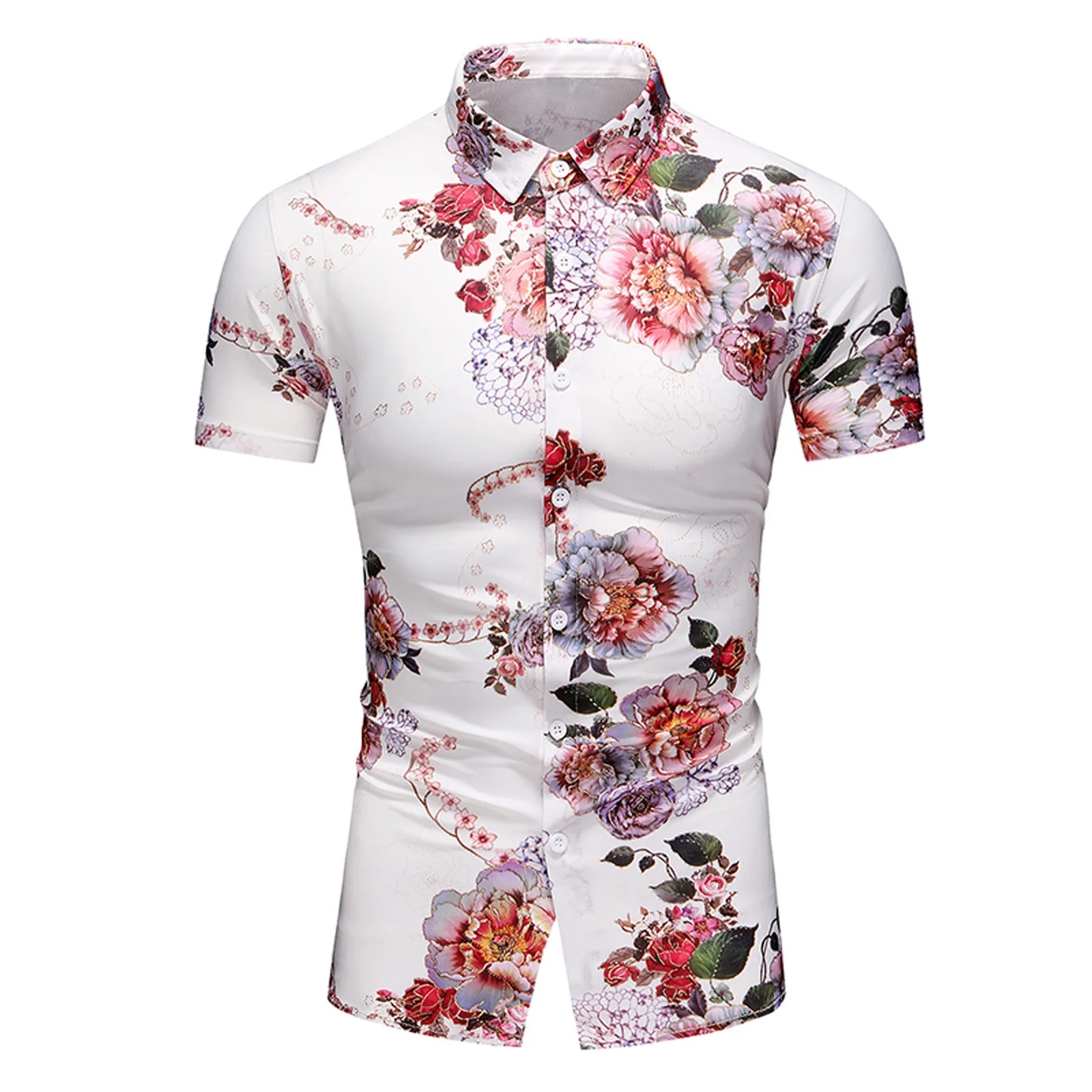 Summer Men Shirt, Mens Short Sleeve Shirt Flower Print Shirts Casual Button Down Retro Beach Dress Party Tops