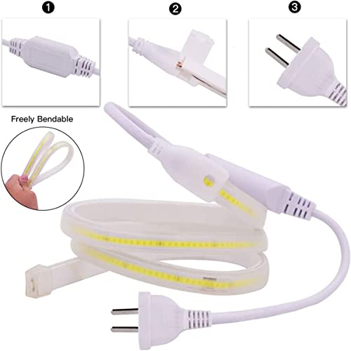 SUYOOULIN LED Strip Lights, 30ft/9m AC110-130V High Density 2592 LEDs COB Light Strip, 26000LM Super Bright Dimmable Waterproof LED Rope Light (Cool White 6500K)