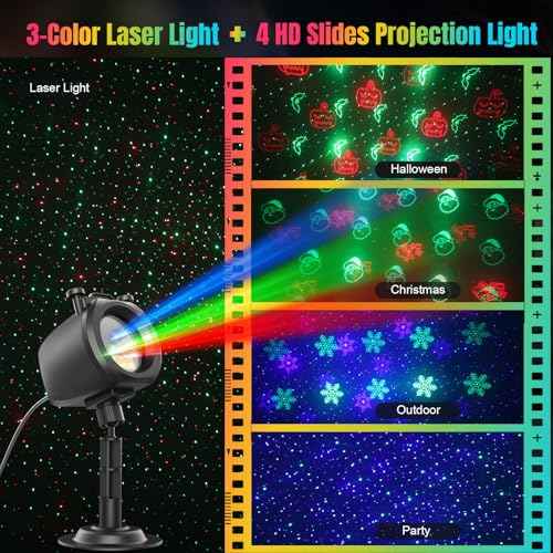 Waterproof Firefly Laser Projector Lights Outdoor,12 Effect Moving RGB Lights Show Laser Projection with RF Remote and Timer for Wedding Halloween Christmas Holiday Party Patio Garden Landscape Decor