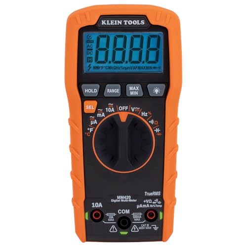 Klein Tools MM450 Slim Digital Multimeter, Reverse Contrast Display with Lead Alert, Auto-Ranging TRMS, 600V AC/DC Voltage, Current, Resistance, Temp, Frequency, Continuity