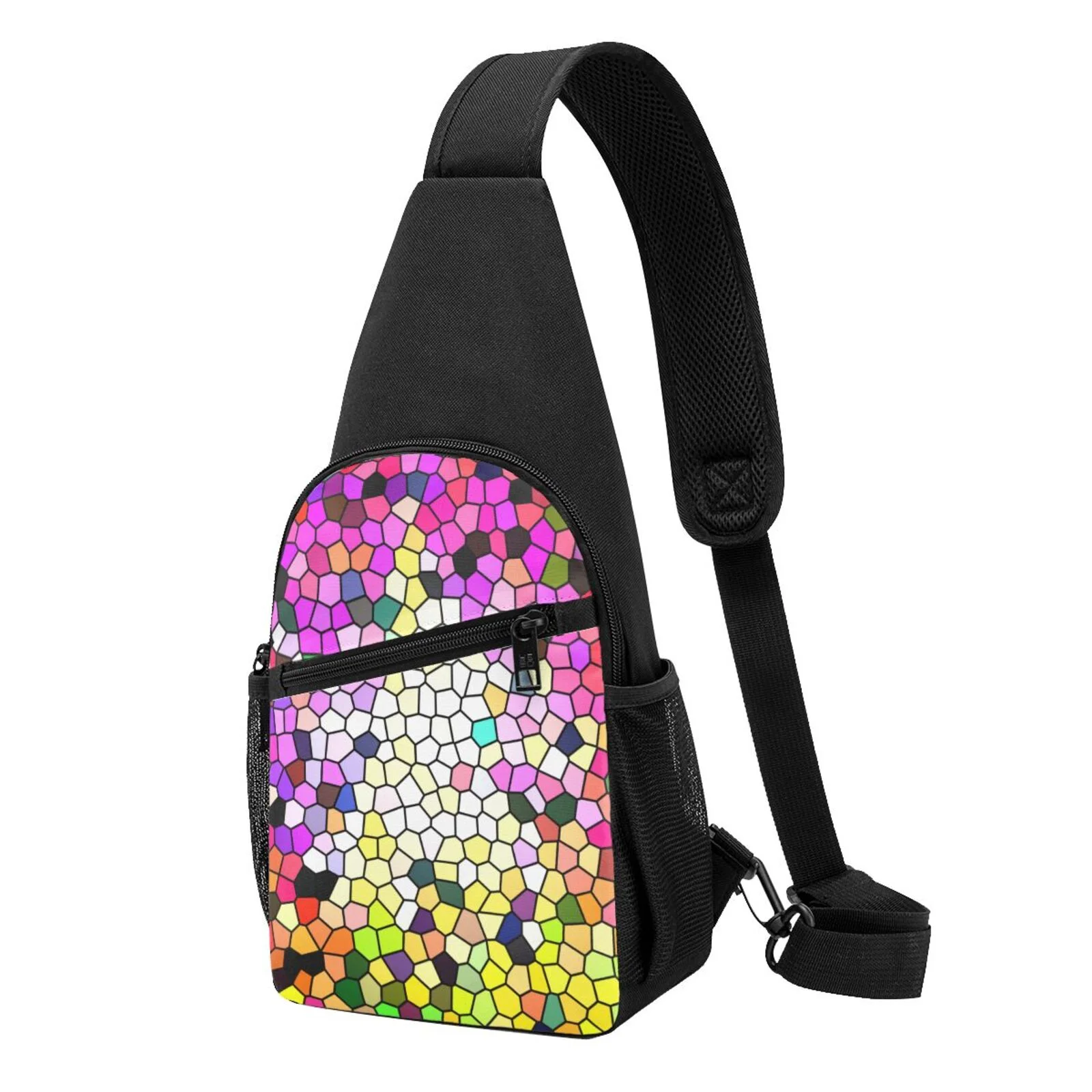 Balery Colorful Tie Dye Stained Glass 3 Chest Pack,Small Sling Bag For Women Men,Crossbody Bags For Travel Hiking Running Sports