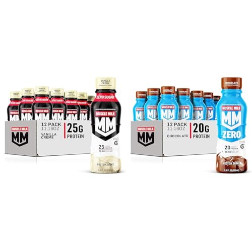 Muscle Milk Genuine Protein Shake, Vanilla Creme, 11.16 Fl Oz Bottle & Pro Advanced Nutrition Protein Shake, Knockout Chocolate