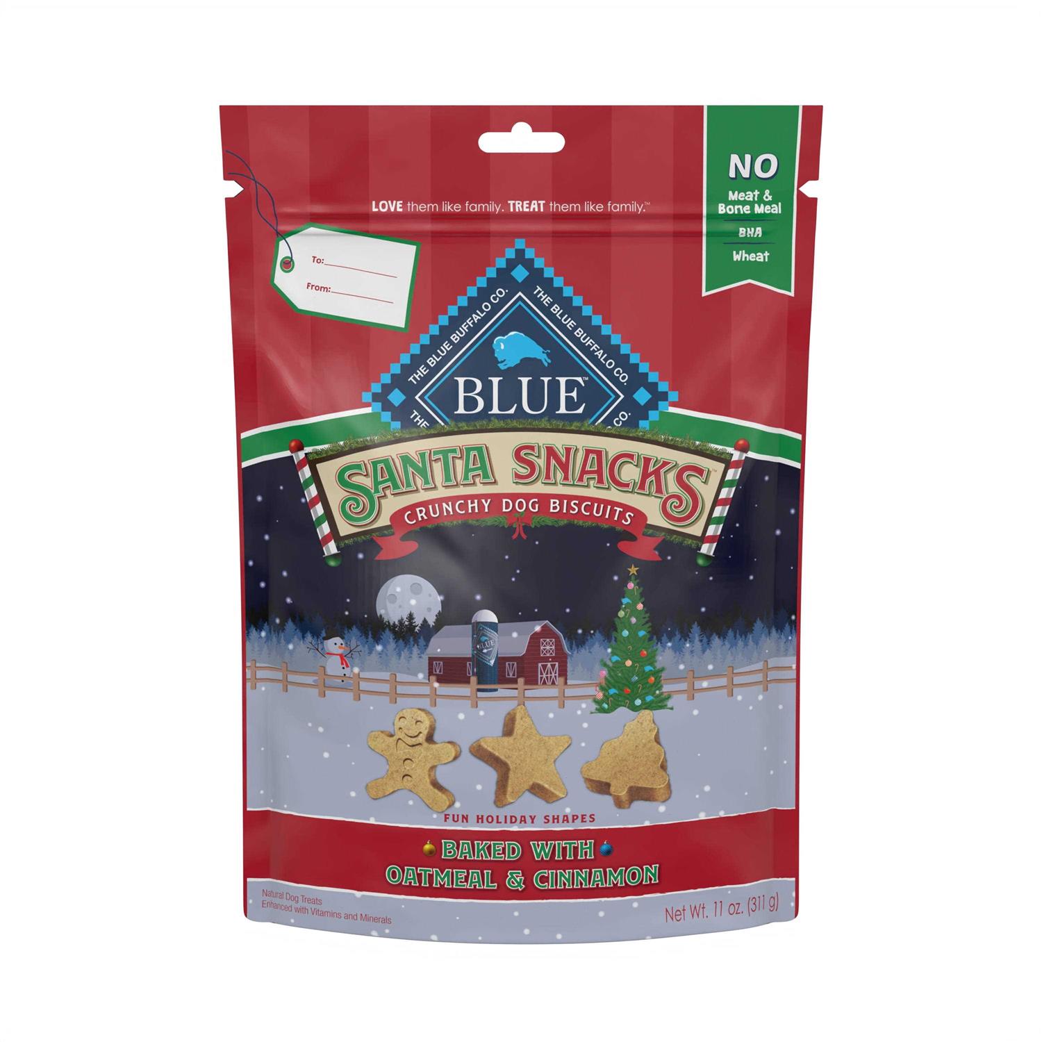 Blue Buffalo Santa Snacks Natural Crunchy Oatmeal & Cinnamon Dog Biscuits - Pet Supplies online store