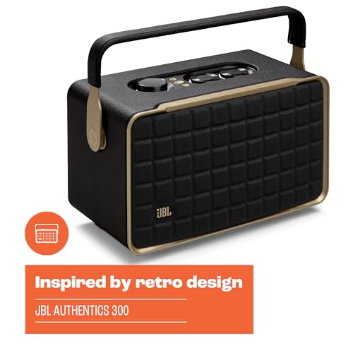 JBL Authentics 200 - Retro Style Smart Home Speaker with Built in Wi-Fi, Bluetooth and Voice Assistants, Alexa and Google Assistant, Multi-Room Playback, Automatic self tuning (Black/Gold)