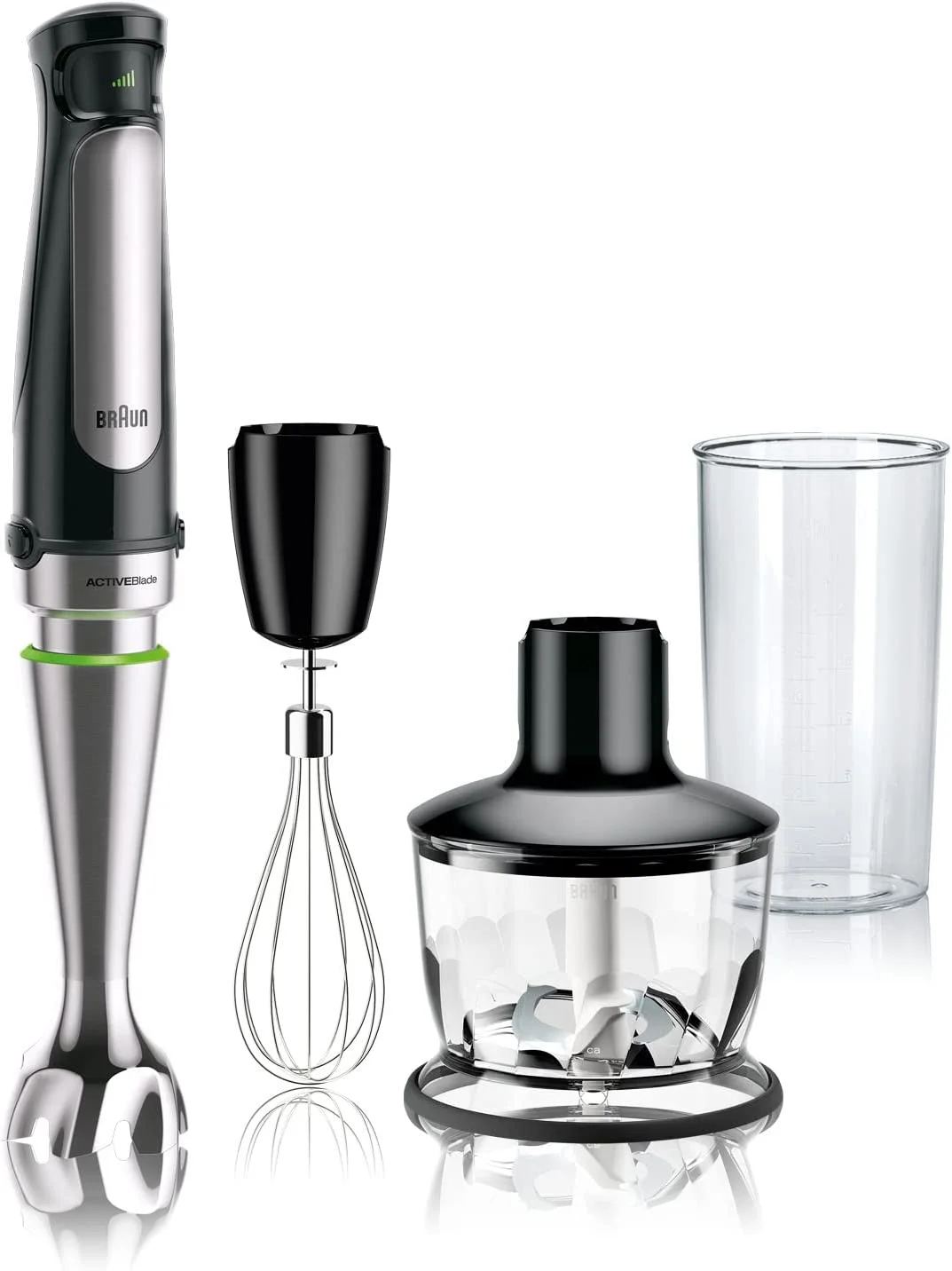 Braun MQ7035X 3-in-1 Immersion Hand  Powerful 500W Stainless Steel Stick Blender Variable Speed + 2-Cup Food Processor  Whisk  Beaker  Faster  Finer Blending  MultiQuick