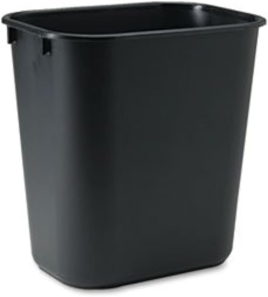 Deskside Plastic Wastebasket, Rectangular, 3.5gal, Black, Sold as 1 Each