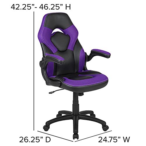 Flash Furniture X10 High-Back LeatherSoft Racing Style Gaming Chair with Flip-Up Arms, Ergonomic Padded Swivel Computer Chair, Blue/Black