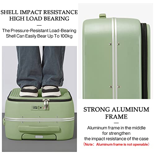 mixi Carry On Luggage, 20'' Suitcase with Front Laptop Pocket, Travel Rolling Luggage Aluminum Frame PC Hardside with Spinner Wheels & TSA Lock and Cover - Smoke White