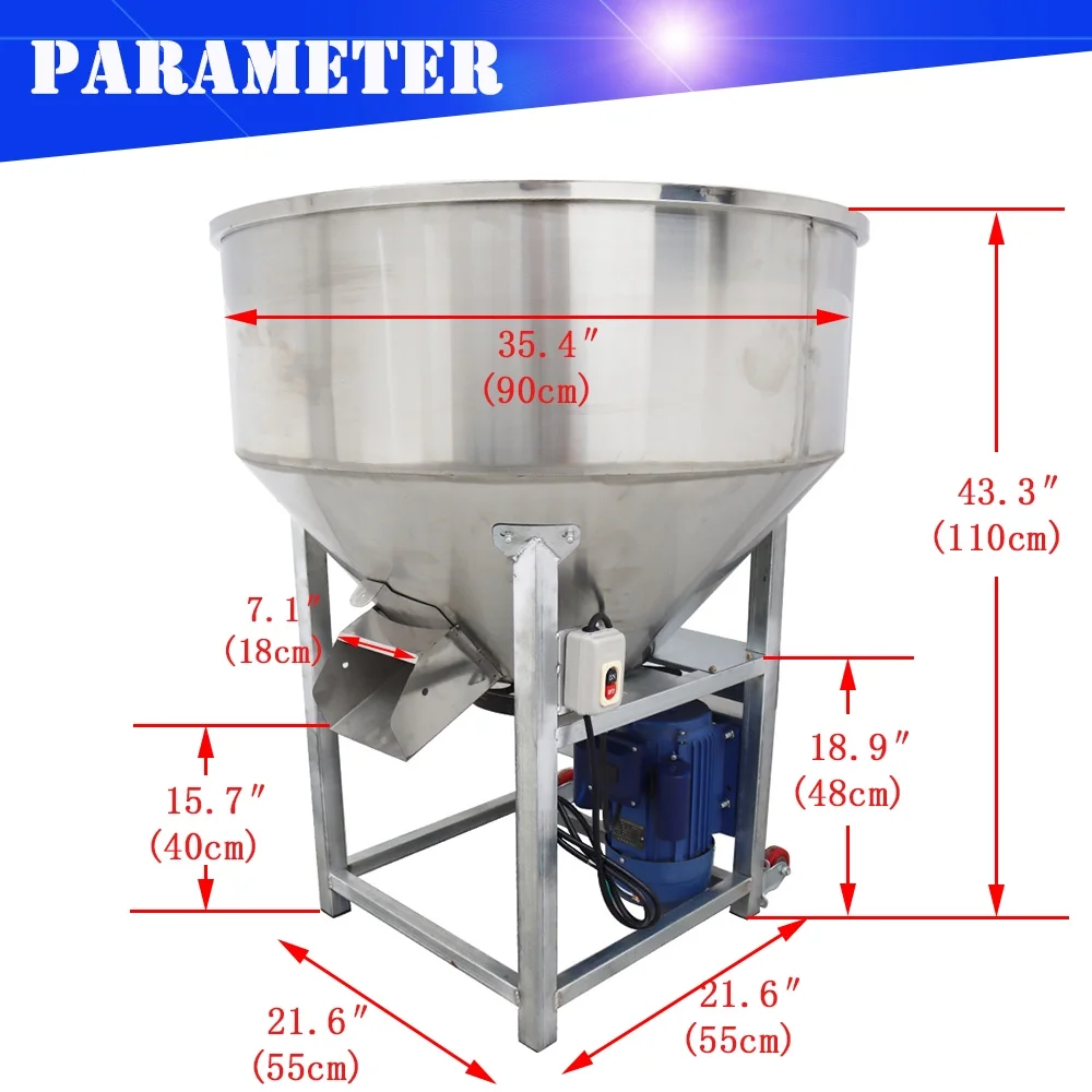 Techtongda 440Lbs Feed Mixer Granular Plastic Mixer Blender Mixing Machine Stainless Steel 220V