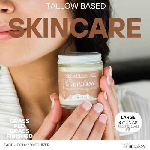 100% Grass Fed Beef Tallow for Skin Care - Face + Body - Whipped Moisturizer - Natural Lotion, 4 FL. oz. (Clean Cloud)